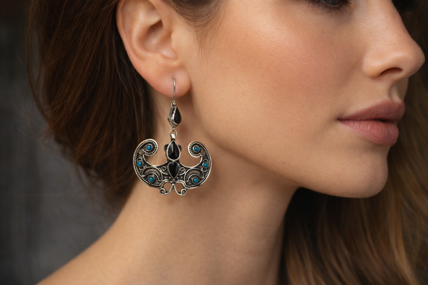 Traditional Afghan Black and Blue-Color Drop Earrings