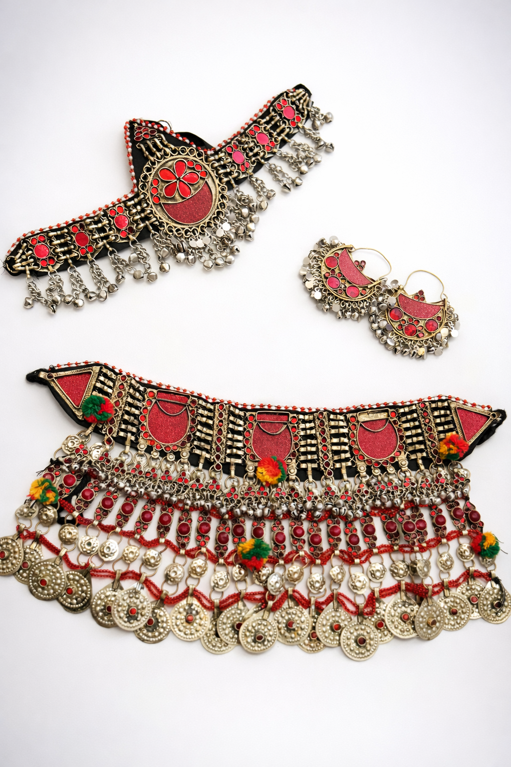 Traditional Afghan Red-Color Necklace and Earrings Set