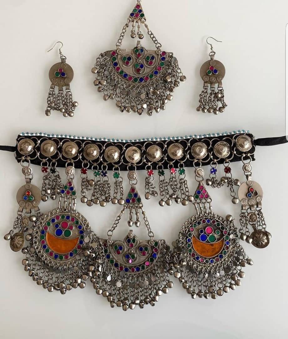 Traditional Afghan Multicolor Necklace and Earrings Set