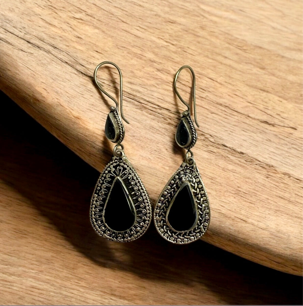 Traditional Afghan Black-Color Drop Earrings