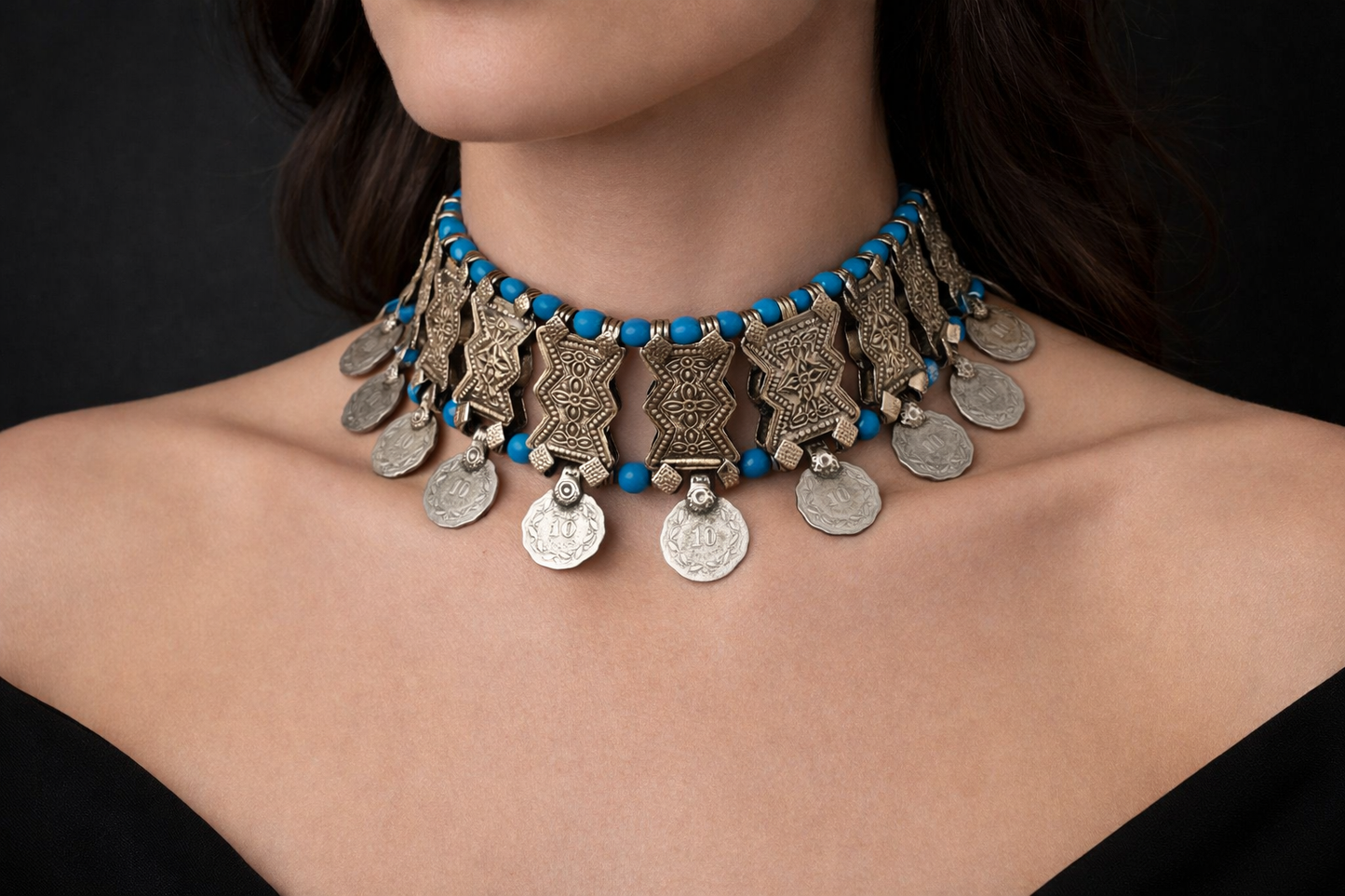 Turquoise Heritage Coin Choker