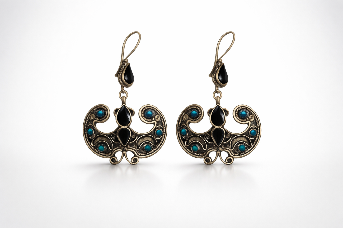 Traditional Afghan Black and Blue-Color Drop Earrings
