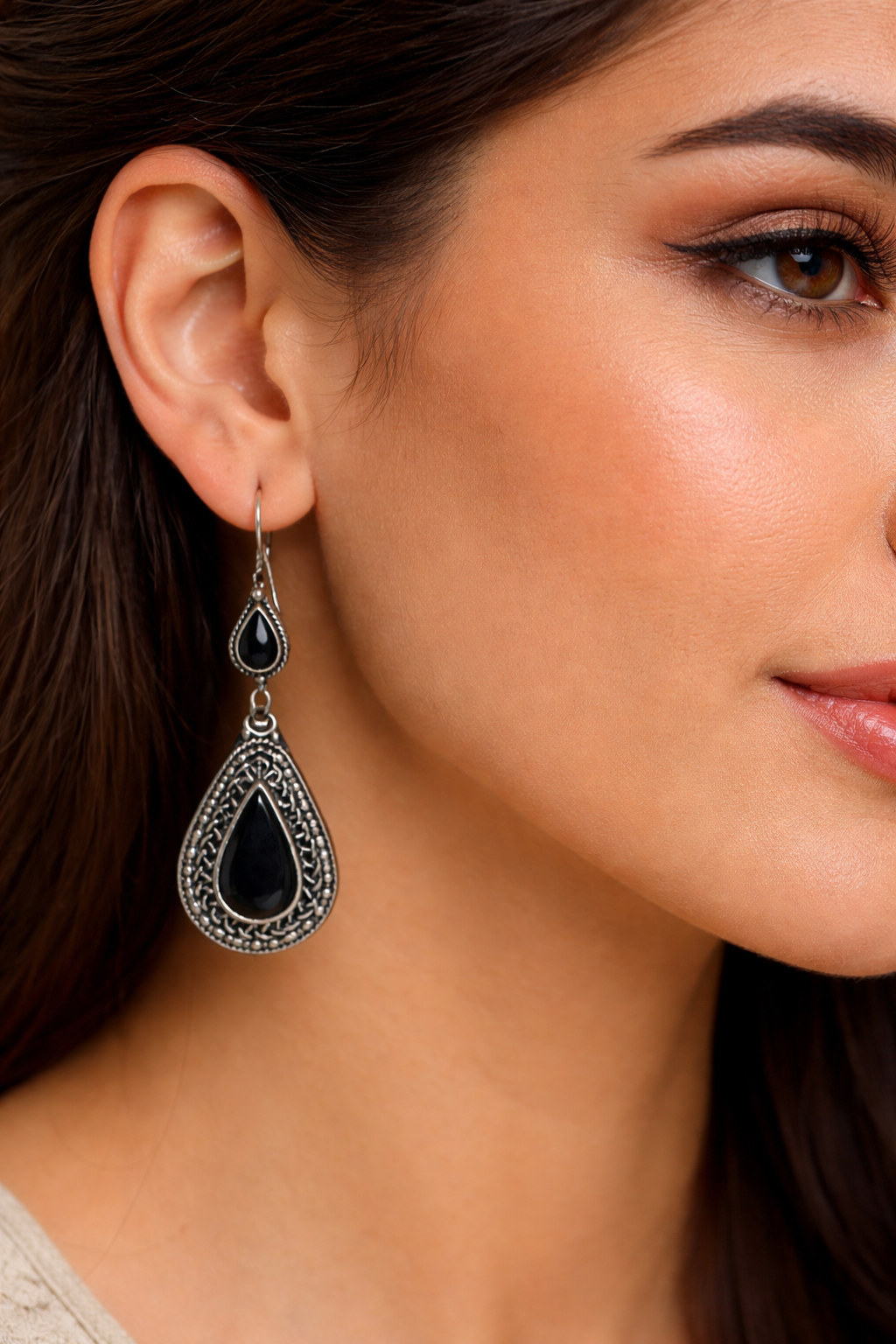 Traditional Afghan Black-Color Drop Earrings